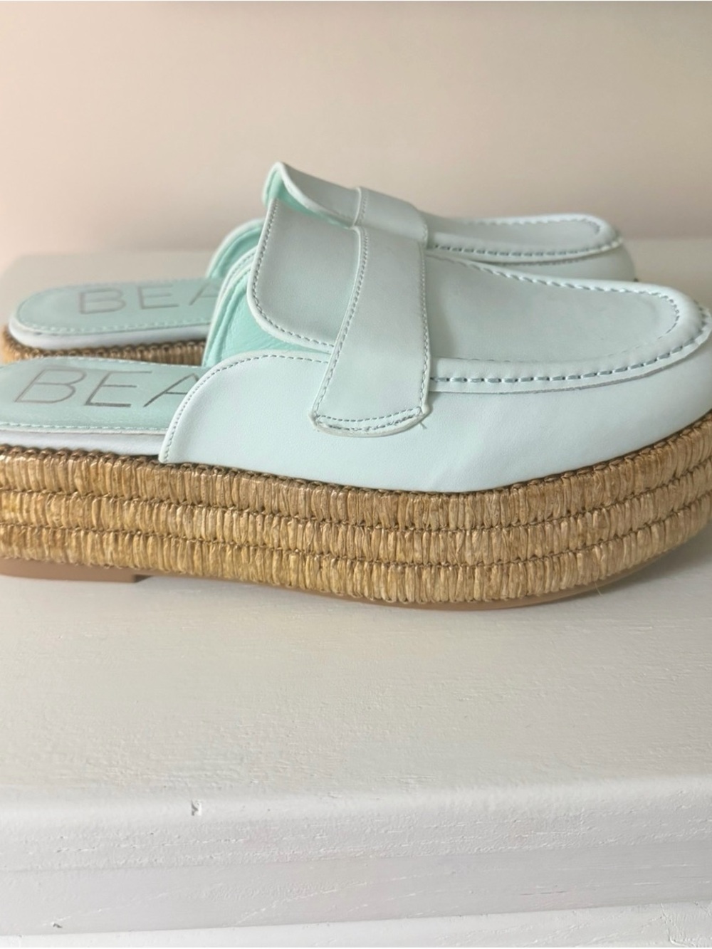 Mint Leather Platform Mule Slides